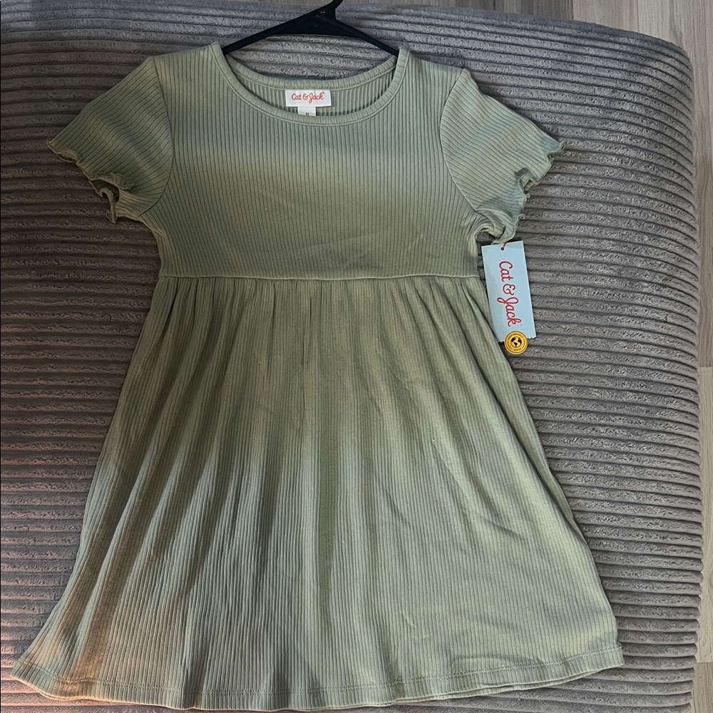 Cat & Jack Olive Ribbed Kids Dress